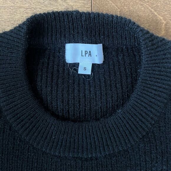 LPA Revolve Long Sleeve Ribbed Black Midi Sweater Dress Waist Tie - Picture 4 of 6